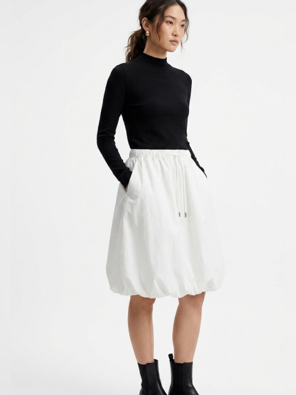 NWT Hunter White Bubble Skirt Drawstring Waist Lightweight Size S/P
